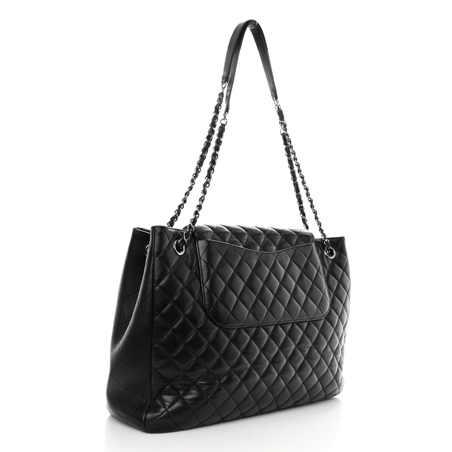 Calfskin Quilted Flap Tote Black