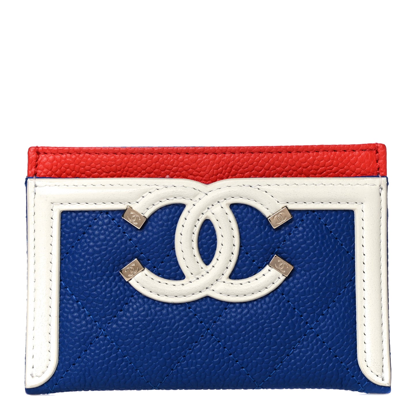 Caviar Quilted Filigree Card Holder Blue White Red