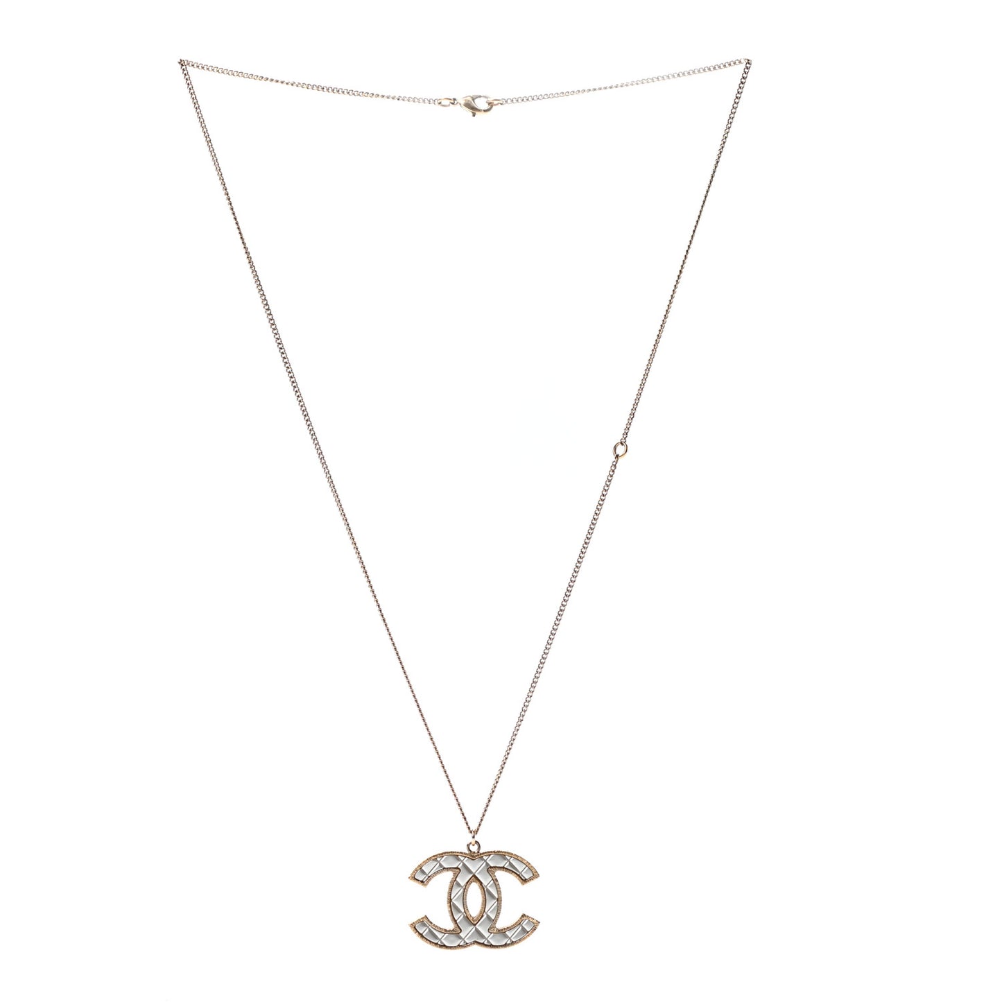 Metal Quilted CC Pendant Necklace Gold White