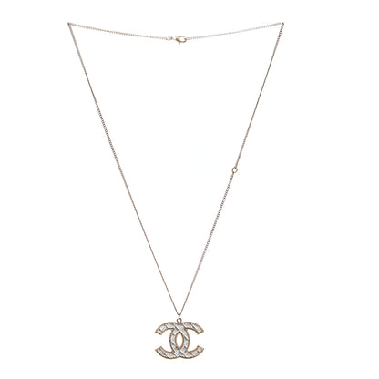 Chanel Metal Quilted CC Pendant Necklace Gold White 3 of 6