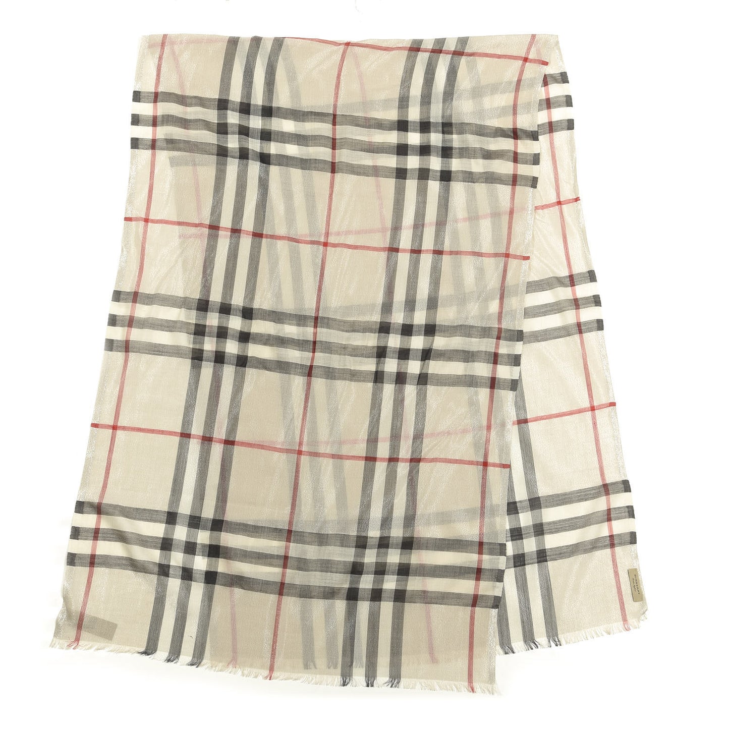 Metallic Silk Wool Gauze Giant Check Scarf Stone
