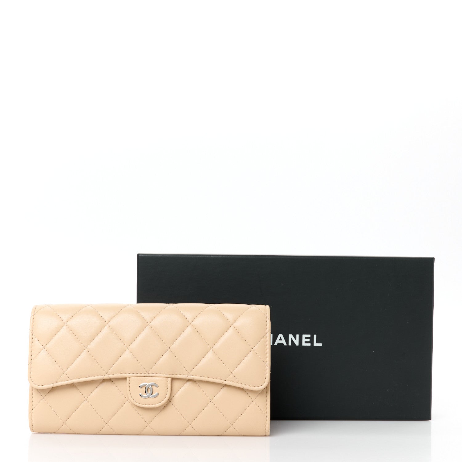 Chanel Lambskin Quilted CC Large Gusset Flap Wallet Beige 10 of 10
