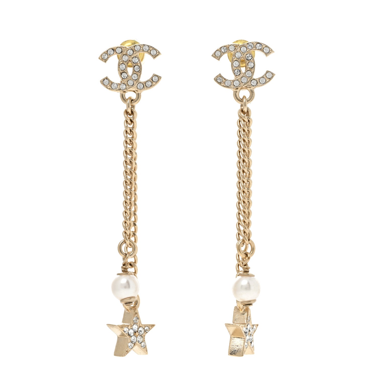 Chanel Crystal Pearl CC Star Earrings Gold 1 of 4