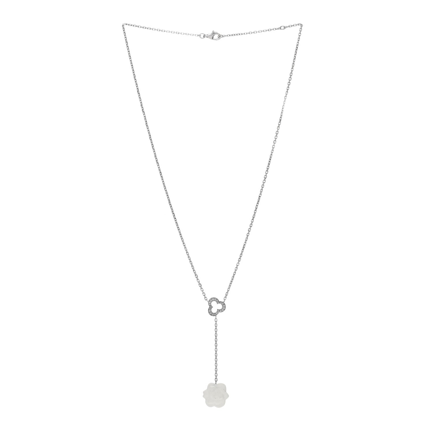 Chanel 18K White Gold Diamond Agate Camelia Sculpte Pendant Necklace 3 of 4