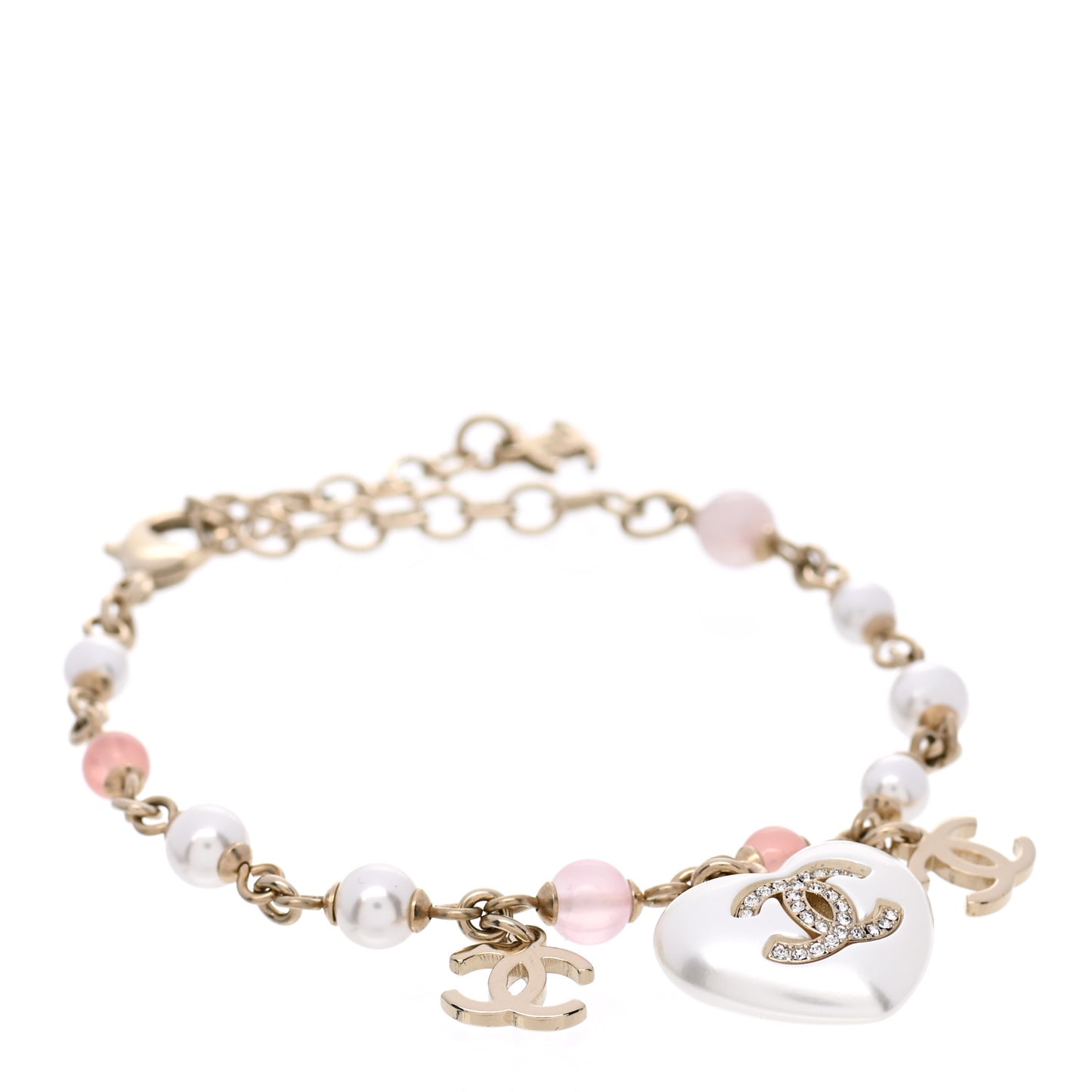 Pearl Crystal CC Heart Bracelet Pearly White Pink Gold