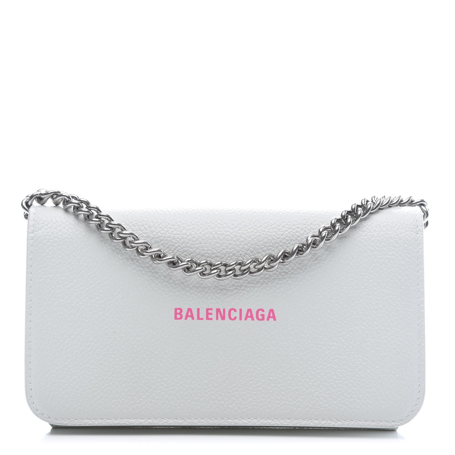 Balenciaga Grained Calfskin Logo Cash Phone Holder Wallet On Chain White Fluo Pink 1 of 9
