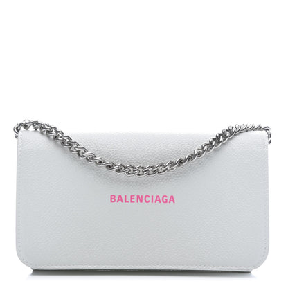 Balenciaga Grained Calfskin Logo Cash Phone Holder Wallet On Chain White Fluo Pink 1 of 9