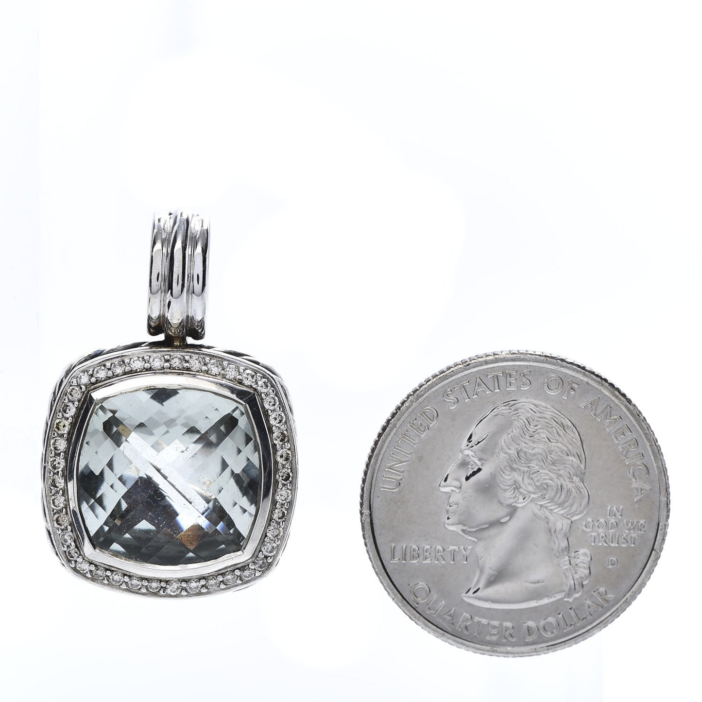 Sterling Silver Diamond Prasiolite 14mm Albion Enhancer Pendant