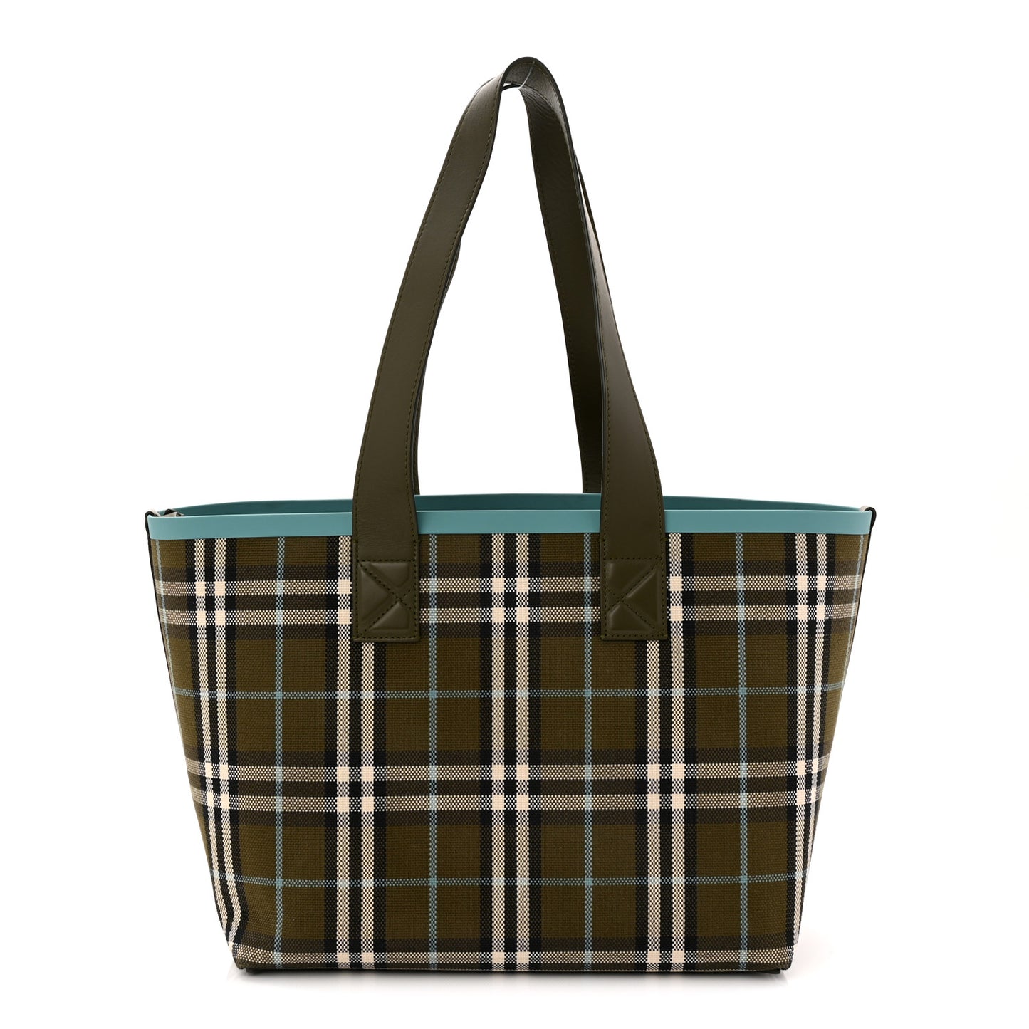 Cotton Check Small London Tote Bag Olive Green