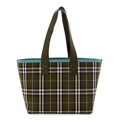 Burberry Cotton Check Small London Tote Bag Olive Green 1 of 10