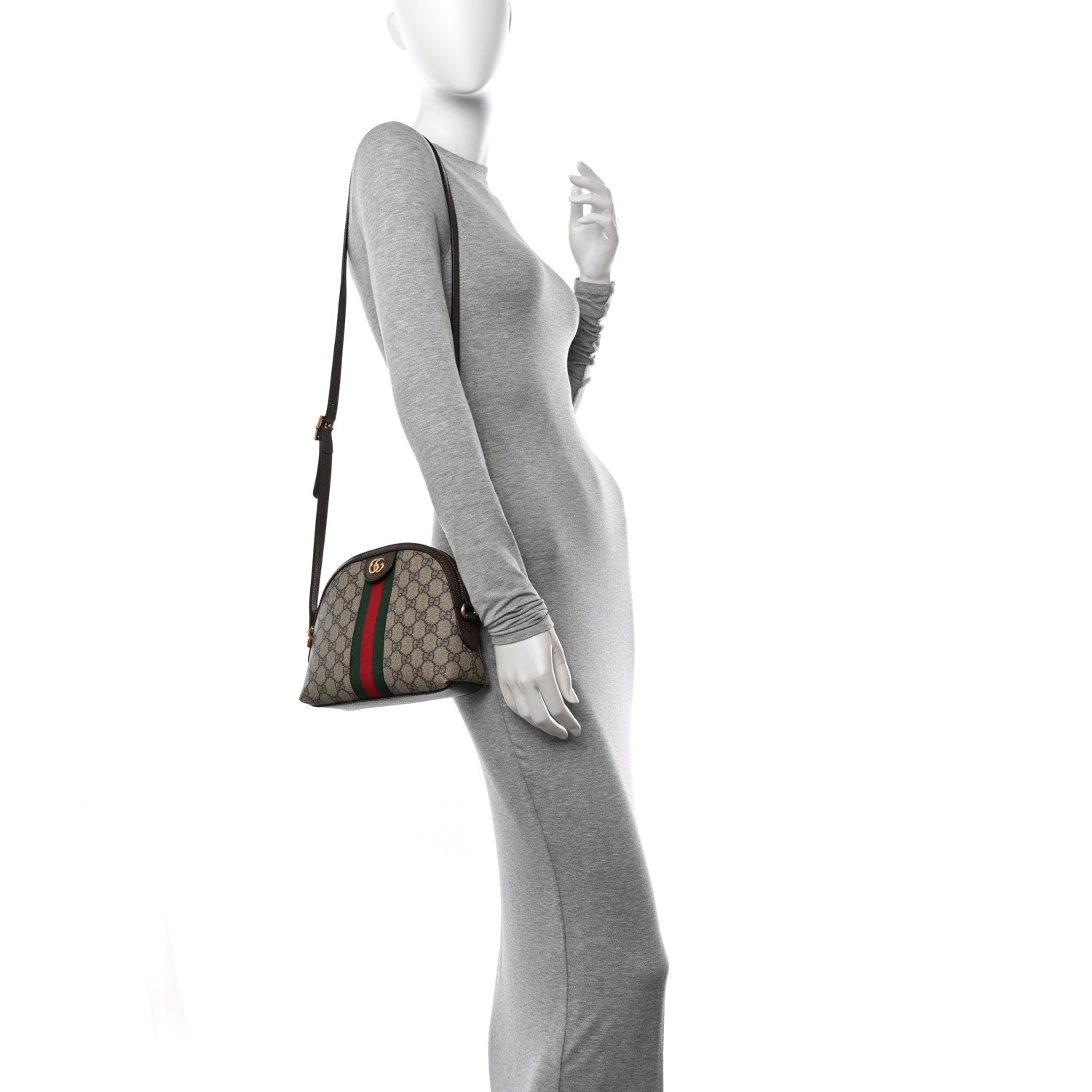 Gucci GG Supreme Monogram Textured Dollar Calfskin Web Small Ophidia Dome Shoulder Bag Beige Ebony New Acero 2 of 13