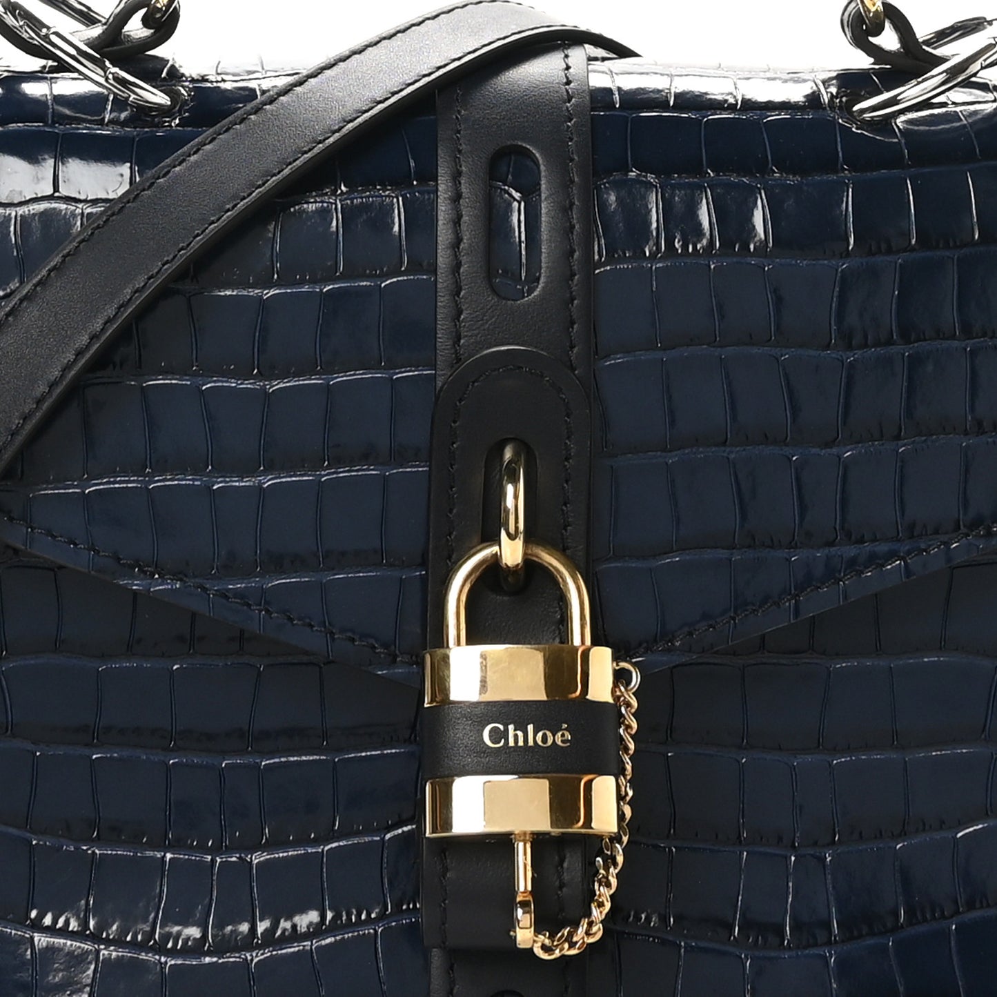 Calfskin Crocodile Embossed Medium Aby Day Shoulder Bag Full Blue