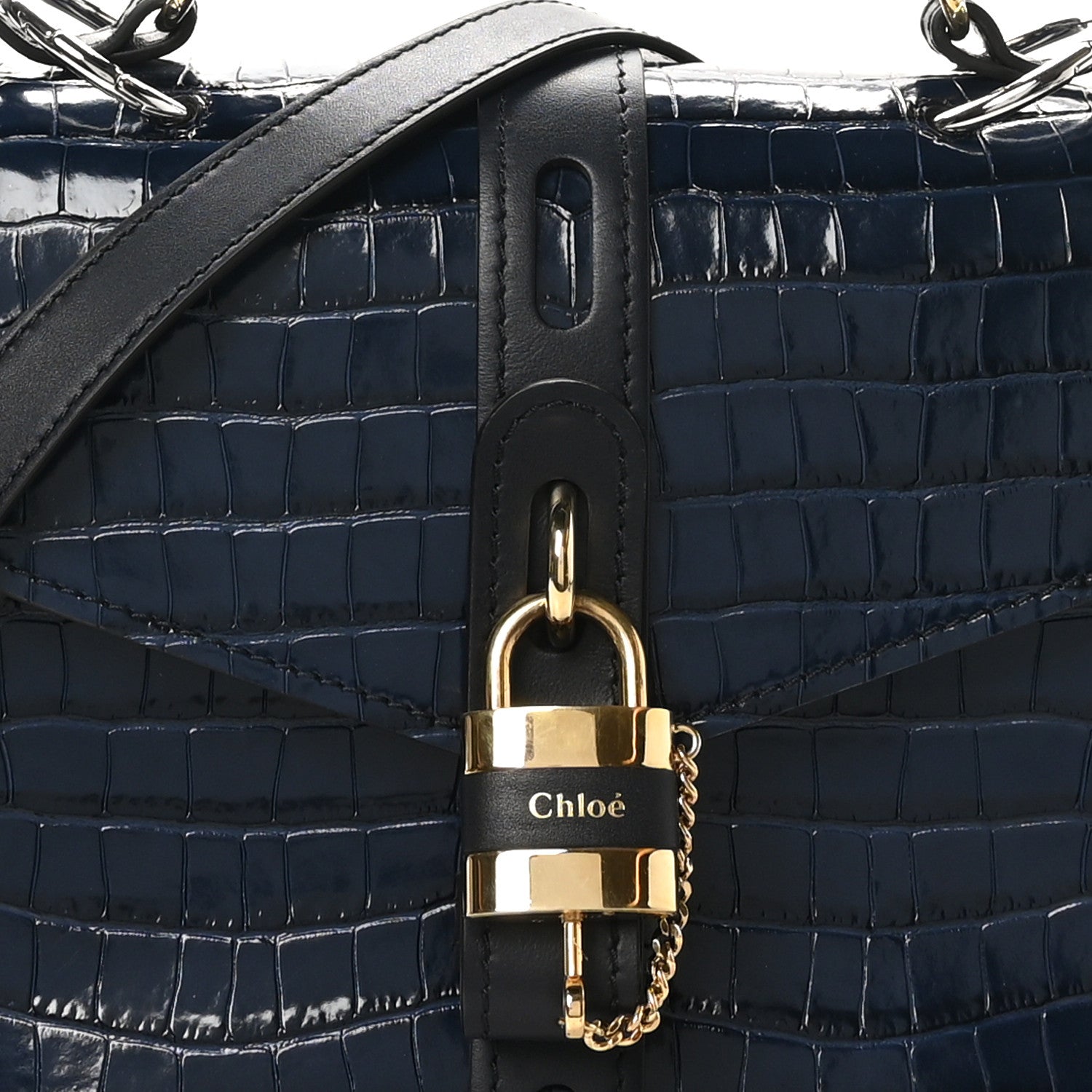 Chloe Calfskin Crocodile Embossed Medium Aby Day Shoulder Bag Full Blue 7 of 9