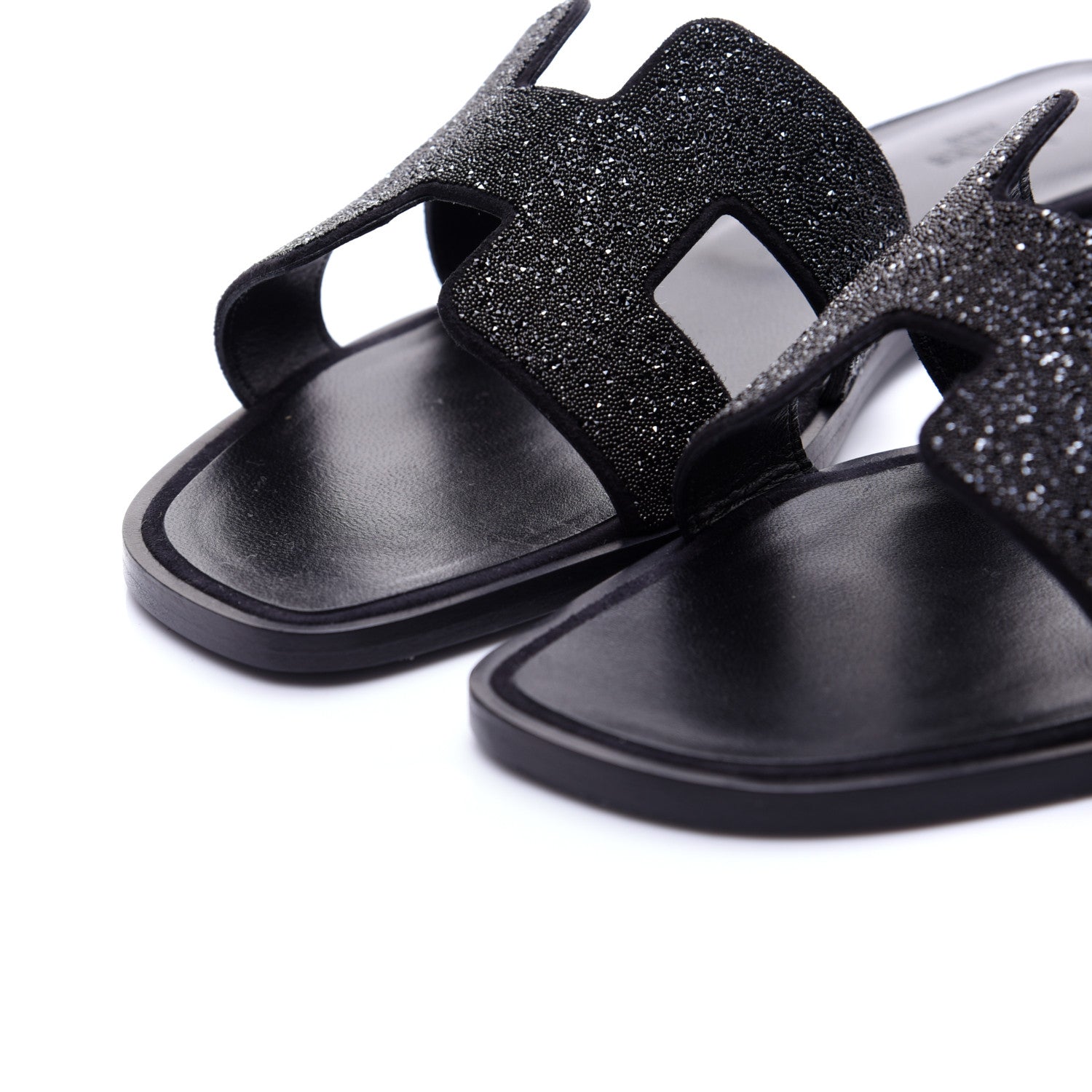 Hermes Suede Goatskin Crystal Powder Oran Sandals 40 Black 6 of 14
