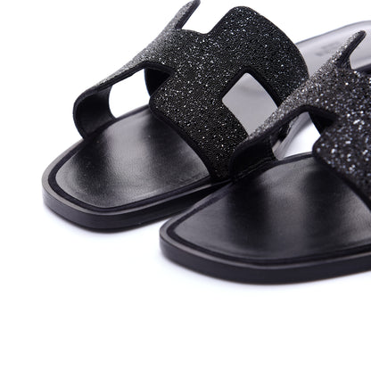 Hermes Suede Goatskin Crystal Powder Oran Sandals 40 Black 6 of 14