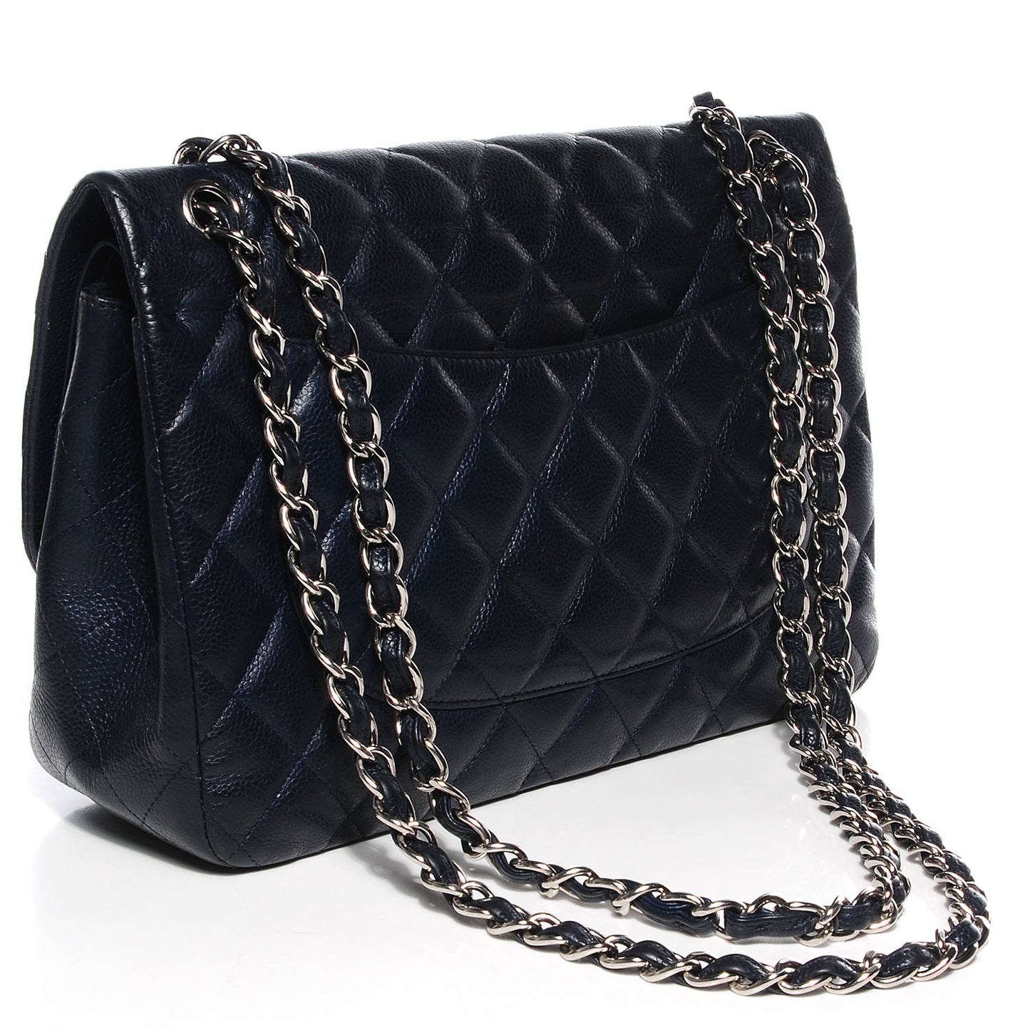 Caviar Quilted Jumbo Double Flap Navy Blue