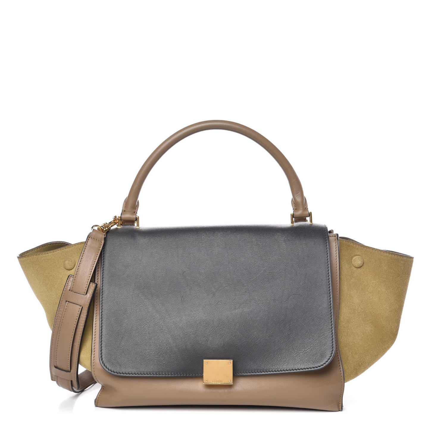 Smooth Calfskin Suede Medium Tri-Color Trapeze Olive