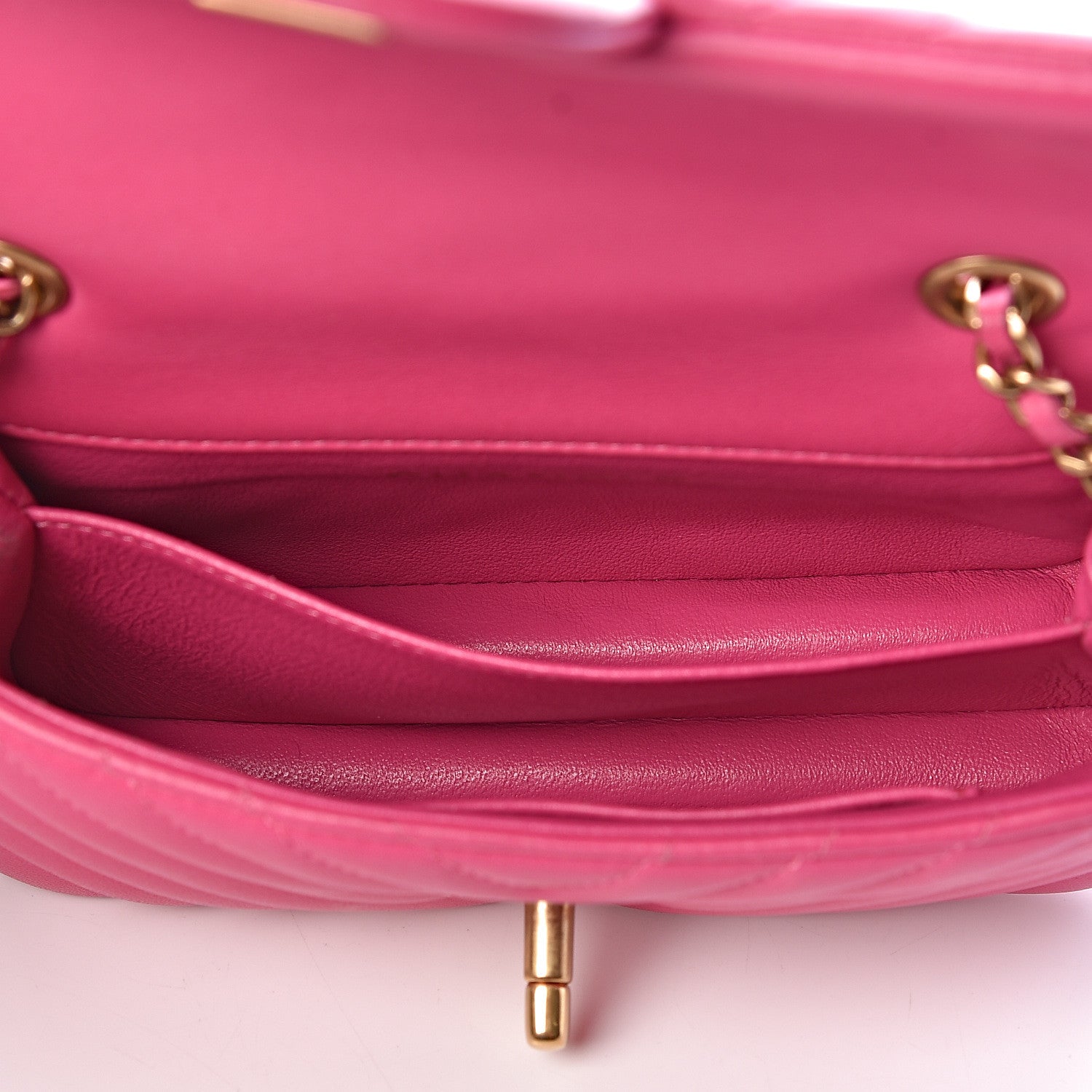 Chanel Lambskin Chevron Quilted Extra Mini Rectangular Flap Dark Pink 5 of 10