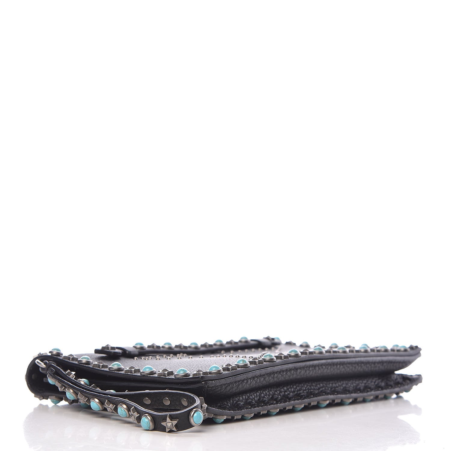 Valentino Garavani Pebbled Calfskin Star Rockstud Rolling Wristlet Clutch Black 4 of 11