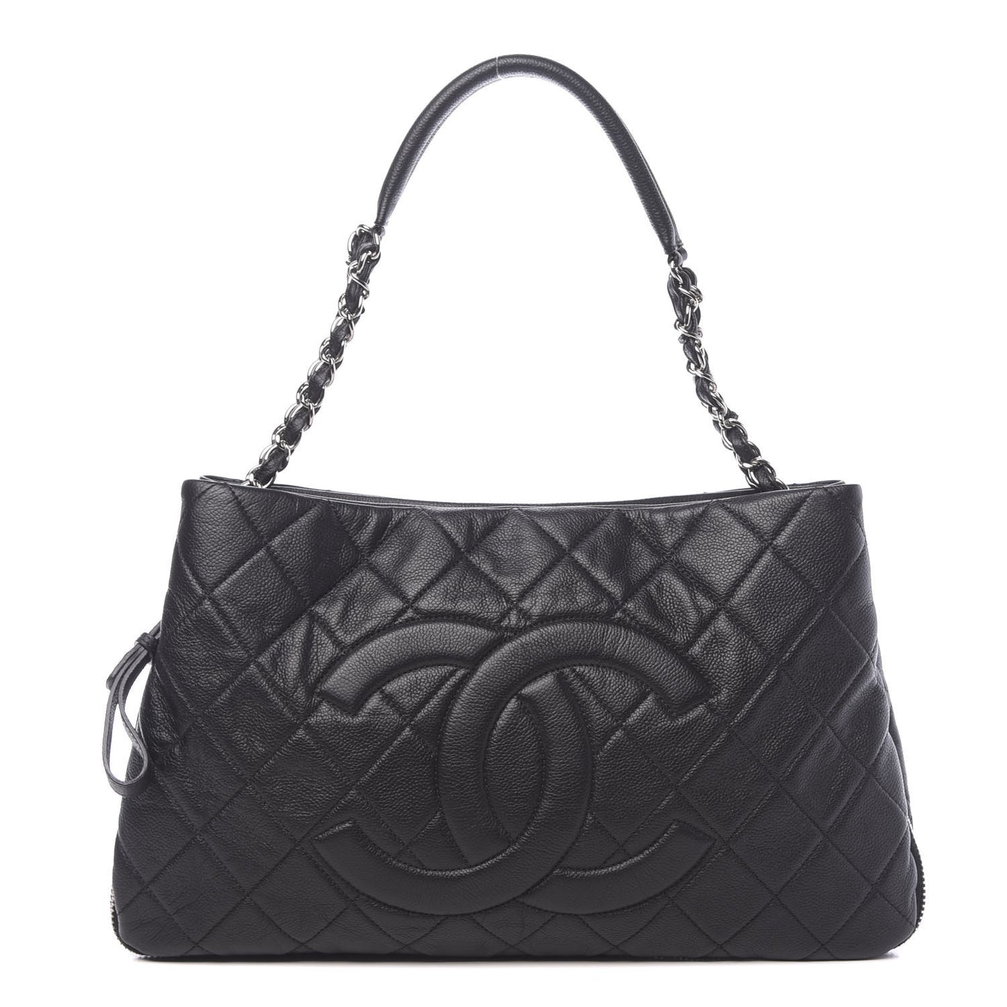 Caviar Quilted Expandable Zip Shoulder Bag Black