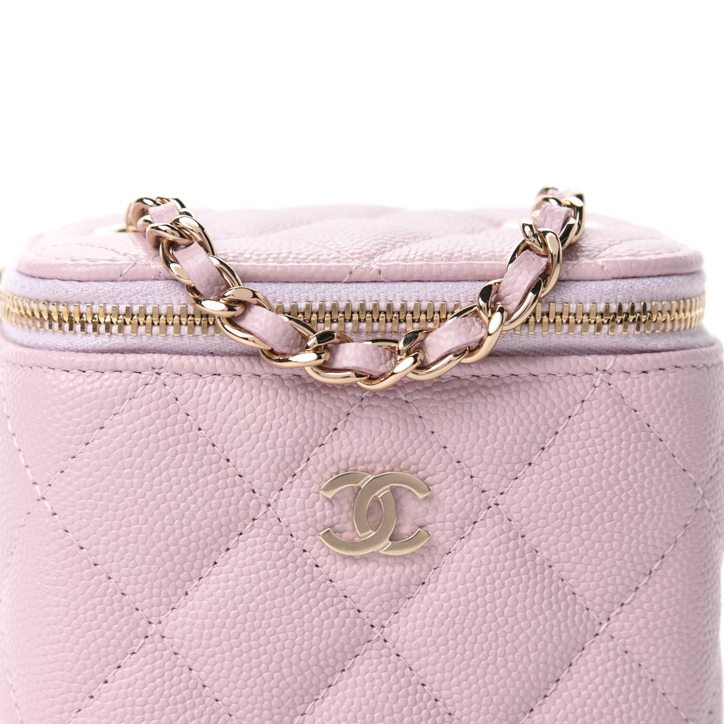 Caviar Quilted Mini Vanity Case With Chain Light Pink