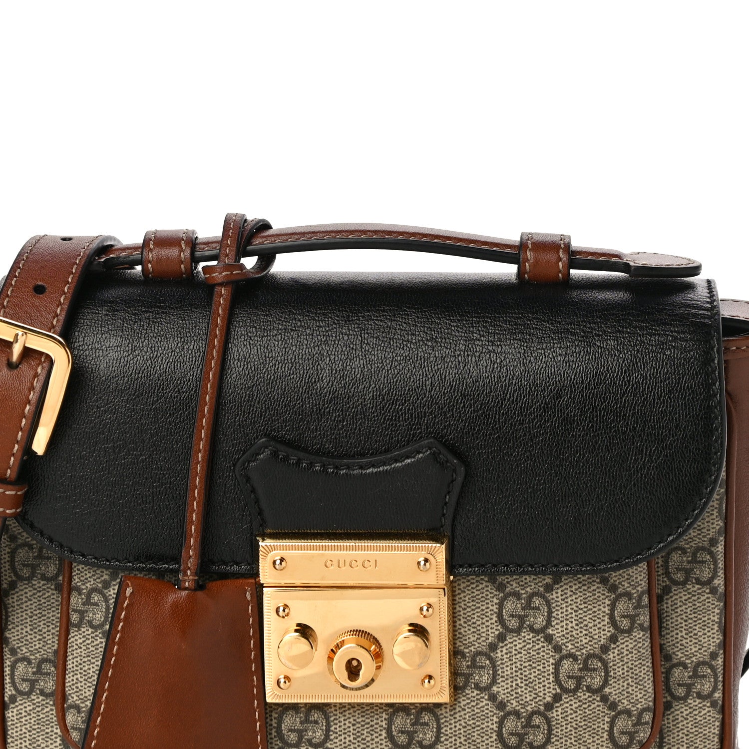 Gucci GG Supreme Monogram New Sakai Lux Calfskin Mini Padlock Flap Pocket Shoulder Bag Beige Ebony Black Cuir 9 of 16
