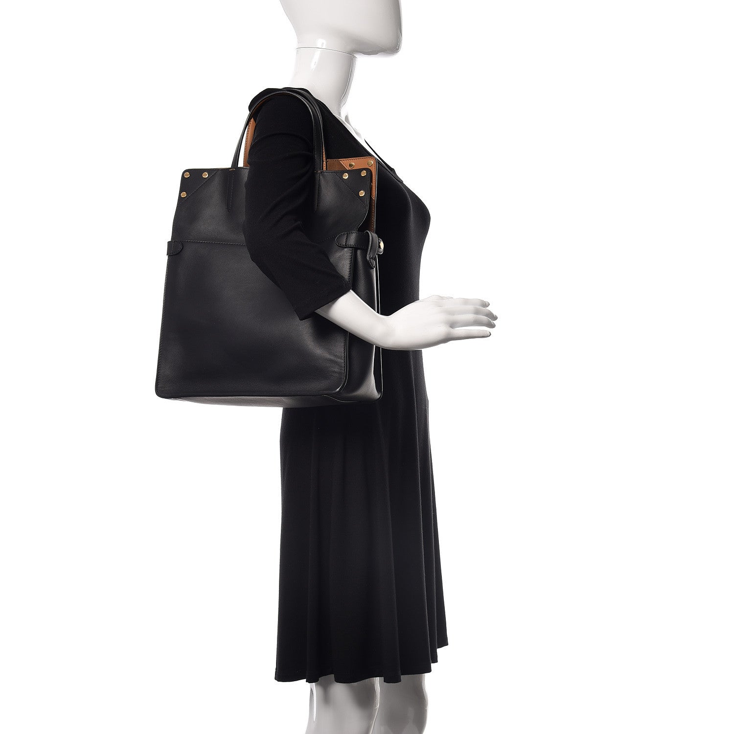 Fendi Vitello Grace Suede Flip Tote Black Nocciola Marrone 3 of 18