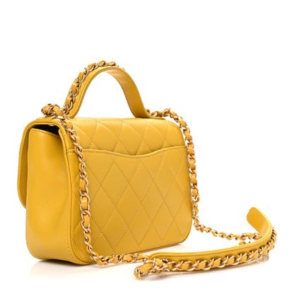 Chanel Lambskin Quilted Small Chain Infinity Top Handle Flap Yellow 2 of 9