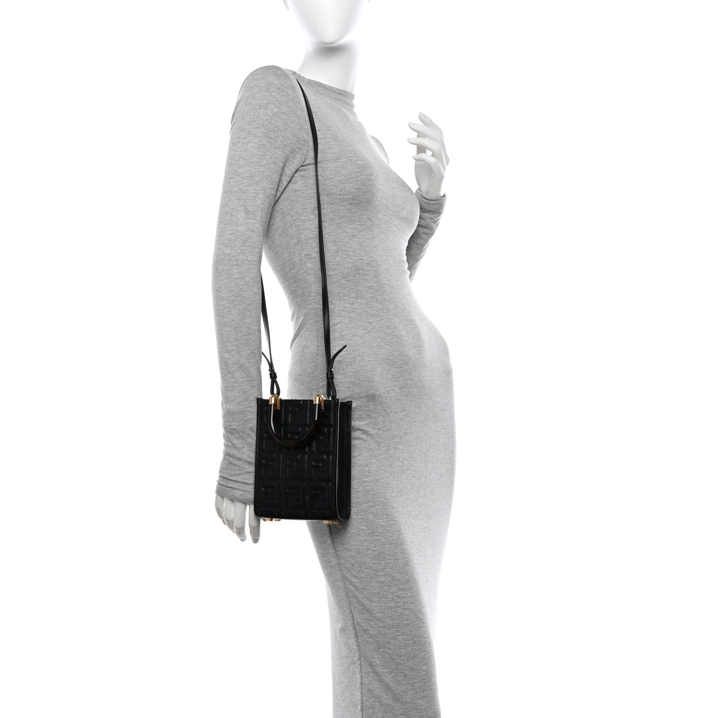 Vitello Plexiglass FF Embossed Mini Fendi Sunshine Shopper Tote Black