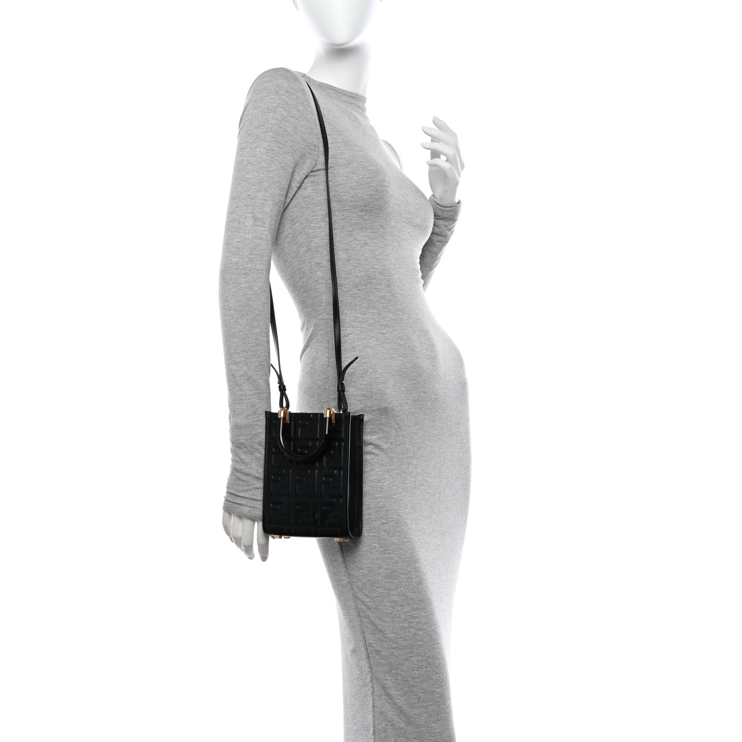 Fendi Vitello Plexiglass FF Embossed Mini Fendi Sunshine Shopper Tote Black 2 of 7