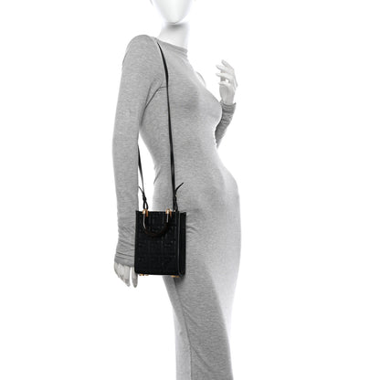 Fendi Vitello Plexiglass FF Embossed Mini Fendi Sunshine Shopper Tote Black 2 of 7