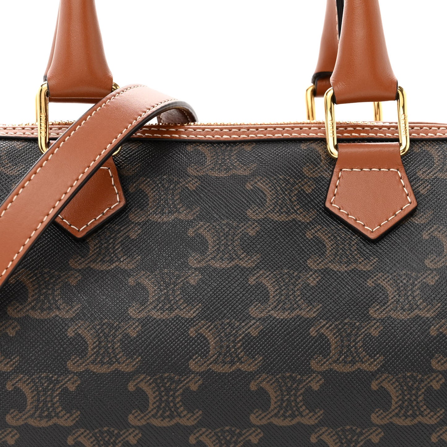 Triomphe Canvas Calfskin Small Boston Bag Tan