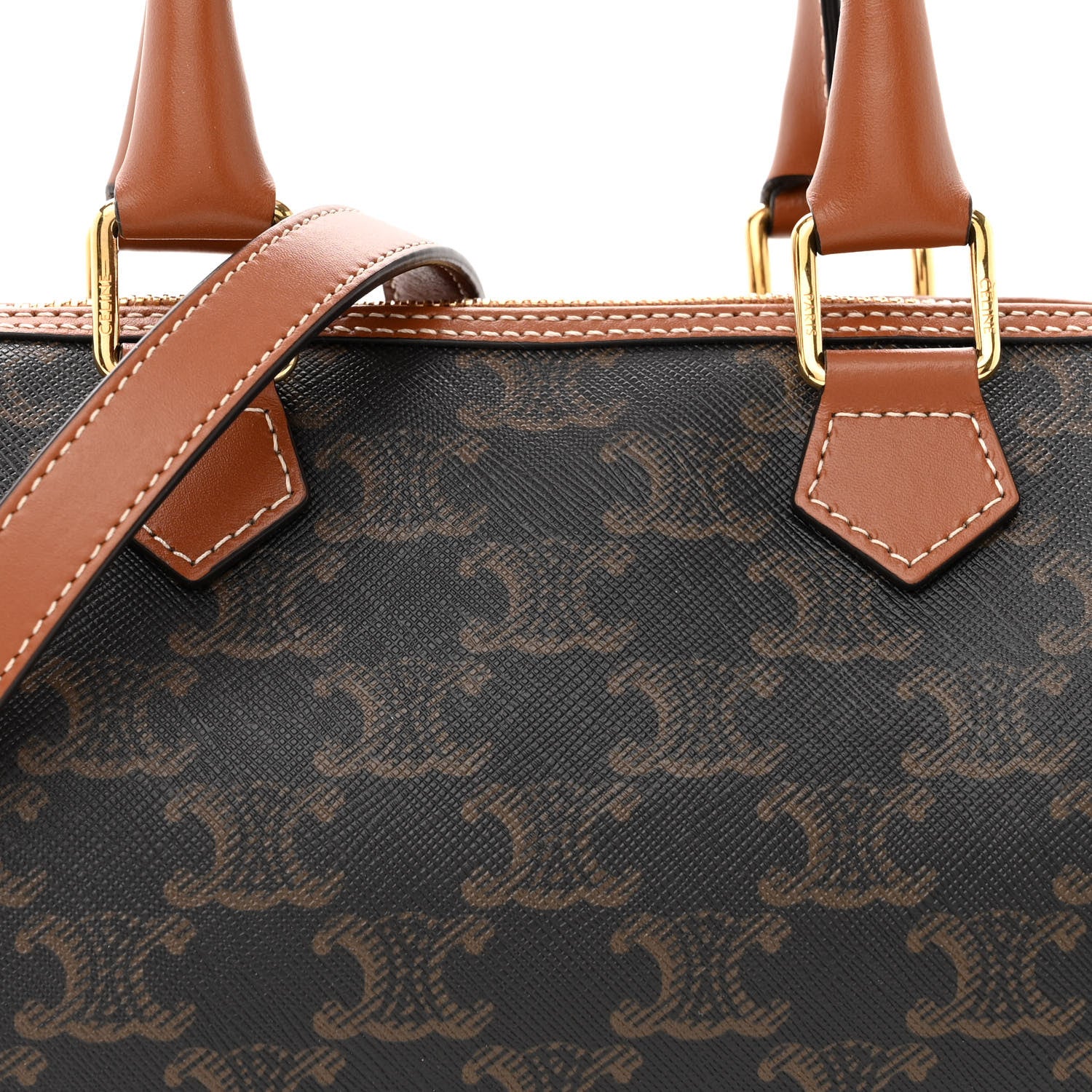 Celine Triomphe Canvas Calfskin Small Boston Bag Tan 9 of 12