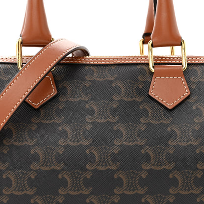 Celine Triomphe Canvas Calfskin Small Boston Bag Tan 9 of 12