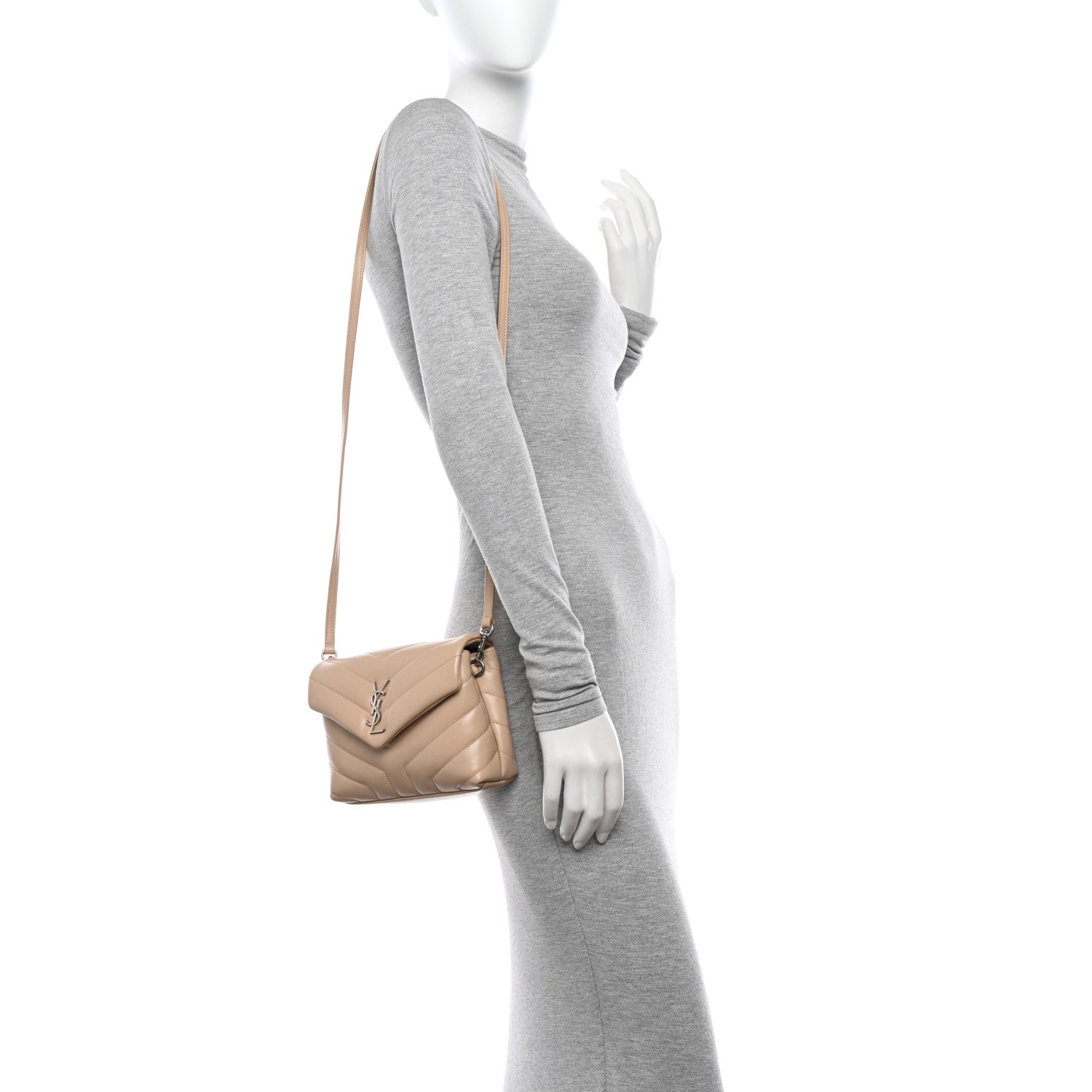 Saint Laurent Calfskin Y Quilted Monogram Toy Loulou Crossbody Bag Nude Powder 2 of 13