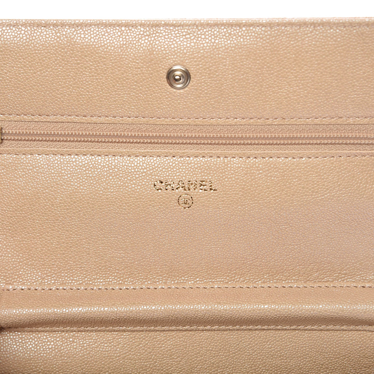 Iridescent Caviar Quilted Wallet On Chain WOC Beige