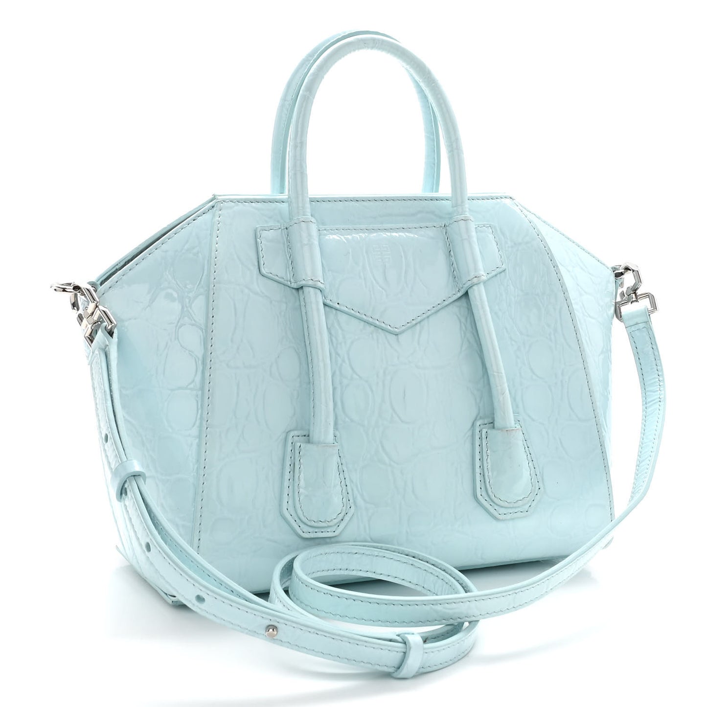 Calfskin Crocodile Embossed Mini Antigona Lock Sky Blue