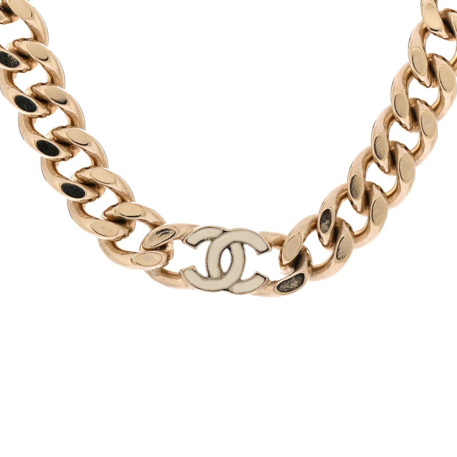 Chanel Metal Enamel Chain CC Choker Gold White 4 of 6