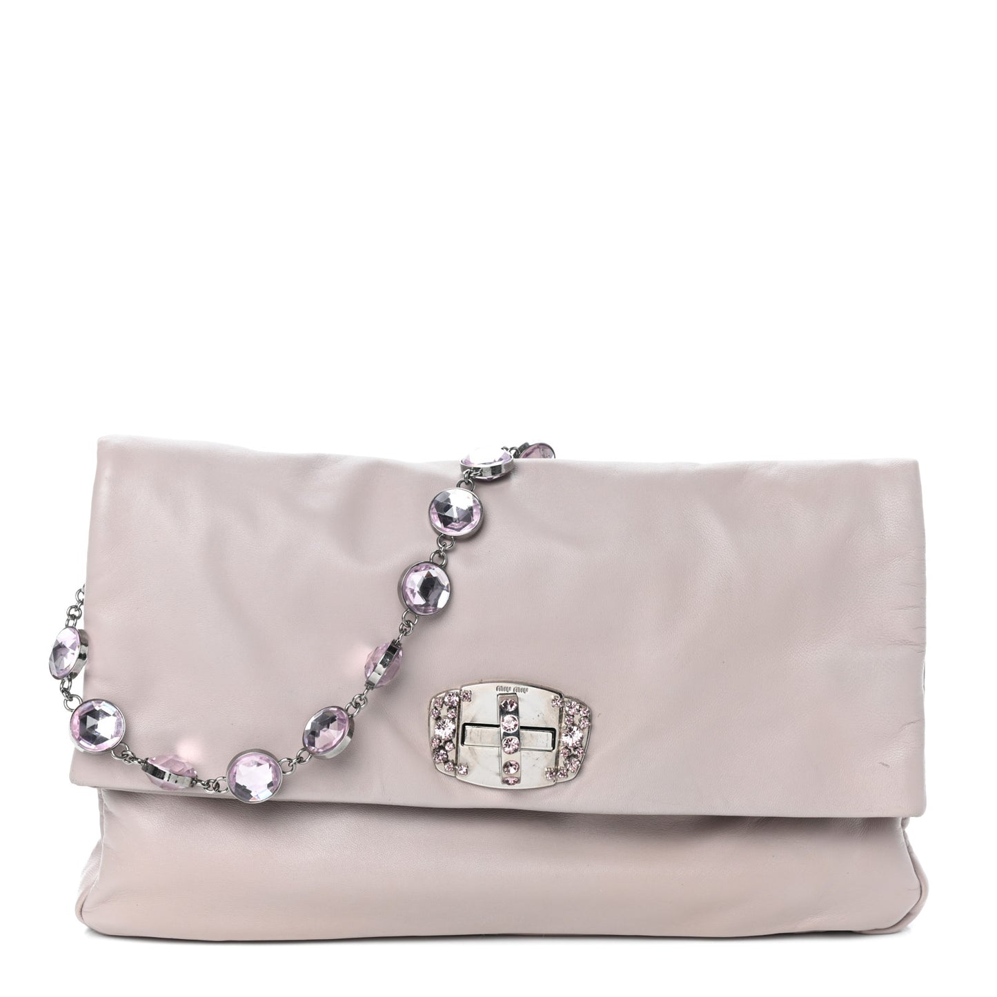 Nappa Crystal Flap Clutch Pomice
