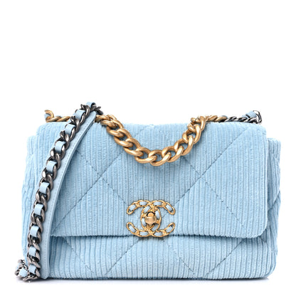 Chanel Corduroy Quilted Medium Chanel 19 Flap Light Blue 1 of 9