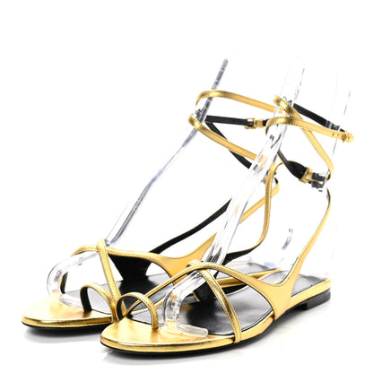 Saint Laurent Metallic Lambskin Gia 05 Ankle Sandals 37.5 Oro 3 of 7