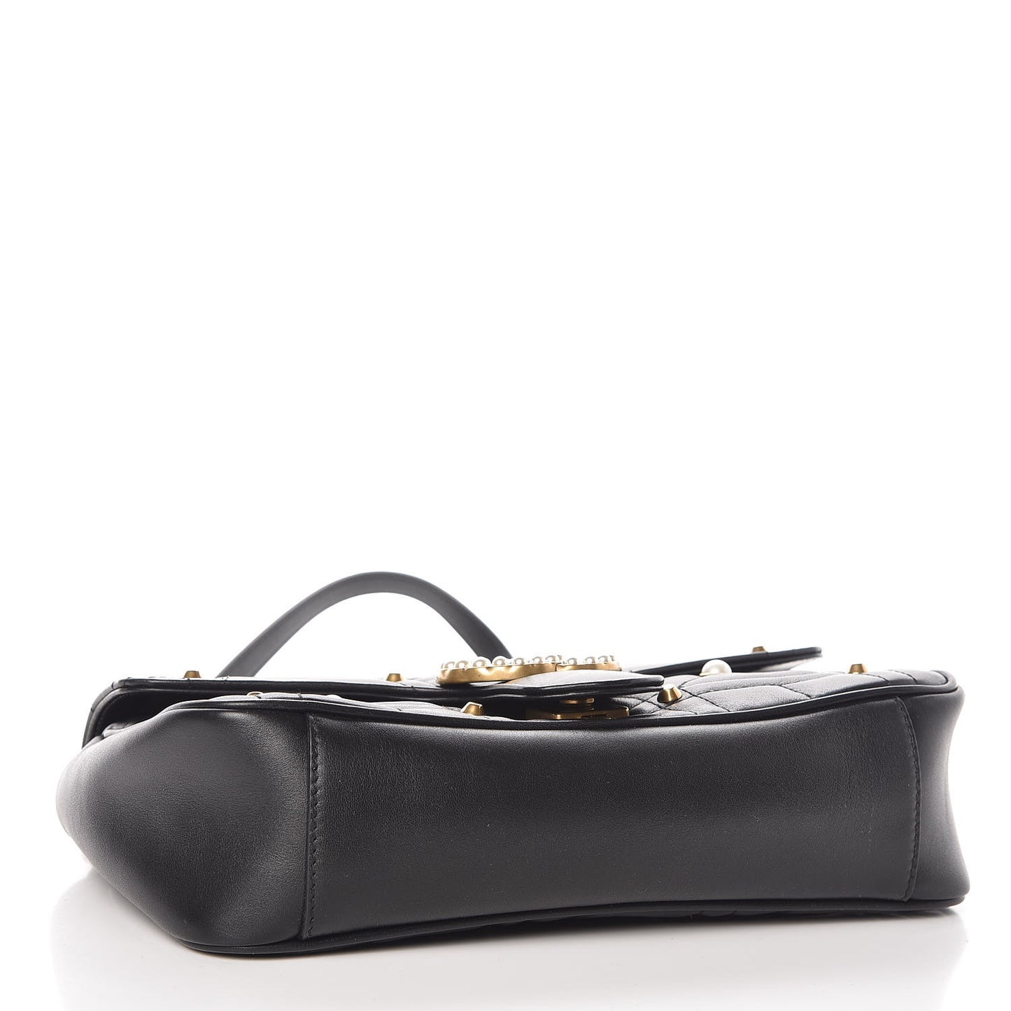 Calfskin Matelasse Studded Small Pearly GG Marmont Shoulder Bag Black