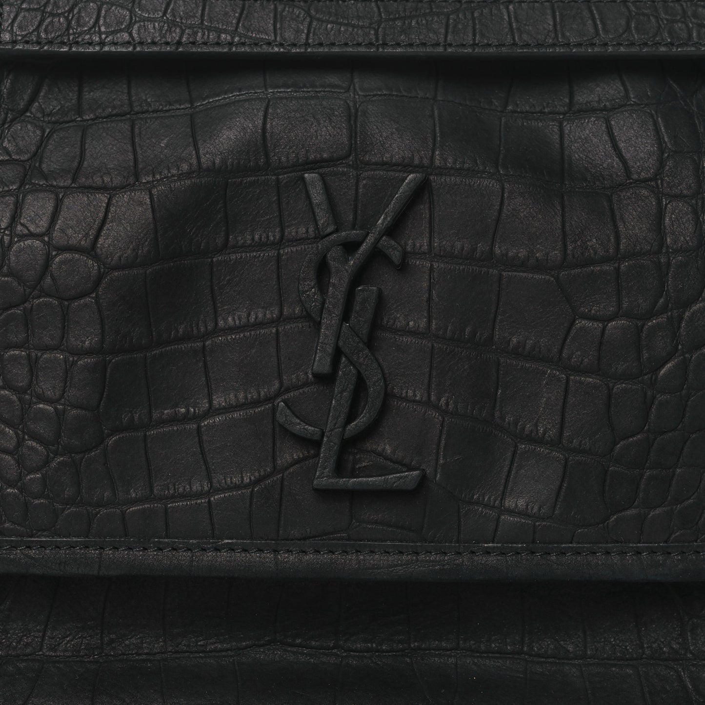 Nubuck Crocodile Embossed Monogram Medium Niki Chain Satchel Black