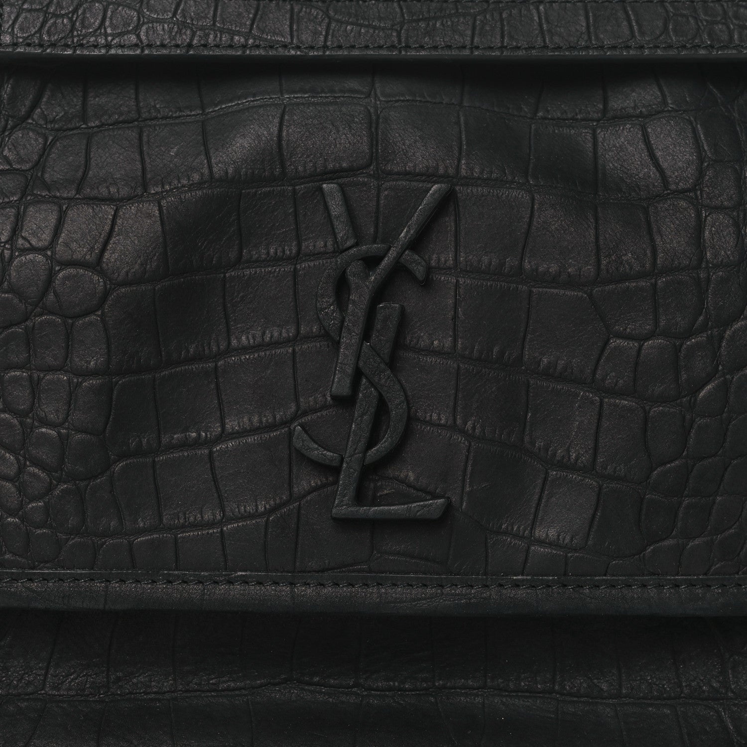 Saint Laurent Nubuck Crocodile Embossed Monogram Medium Niki Chain Satchel Black 8 of 10