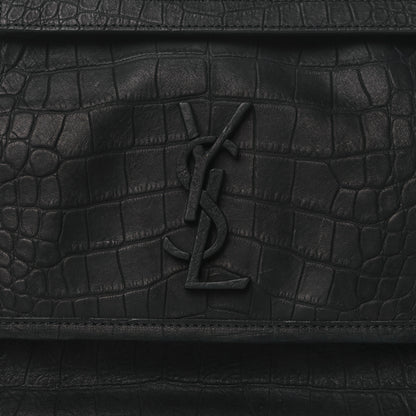 Saint Laurent Nubuck Crocodile Embossed Monogram Medium Niki Chain Satchel Black 8 of 10