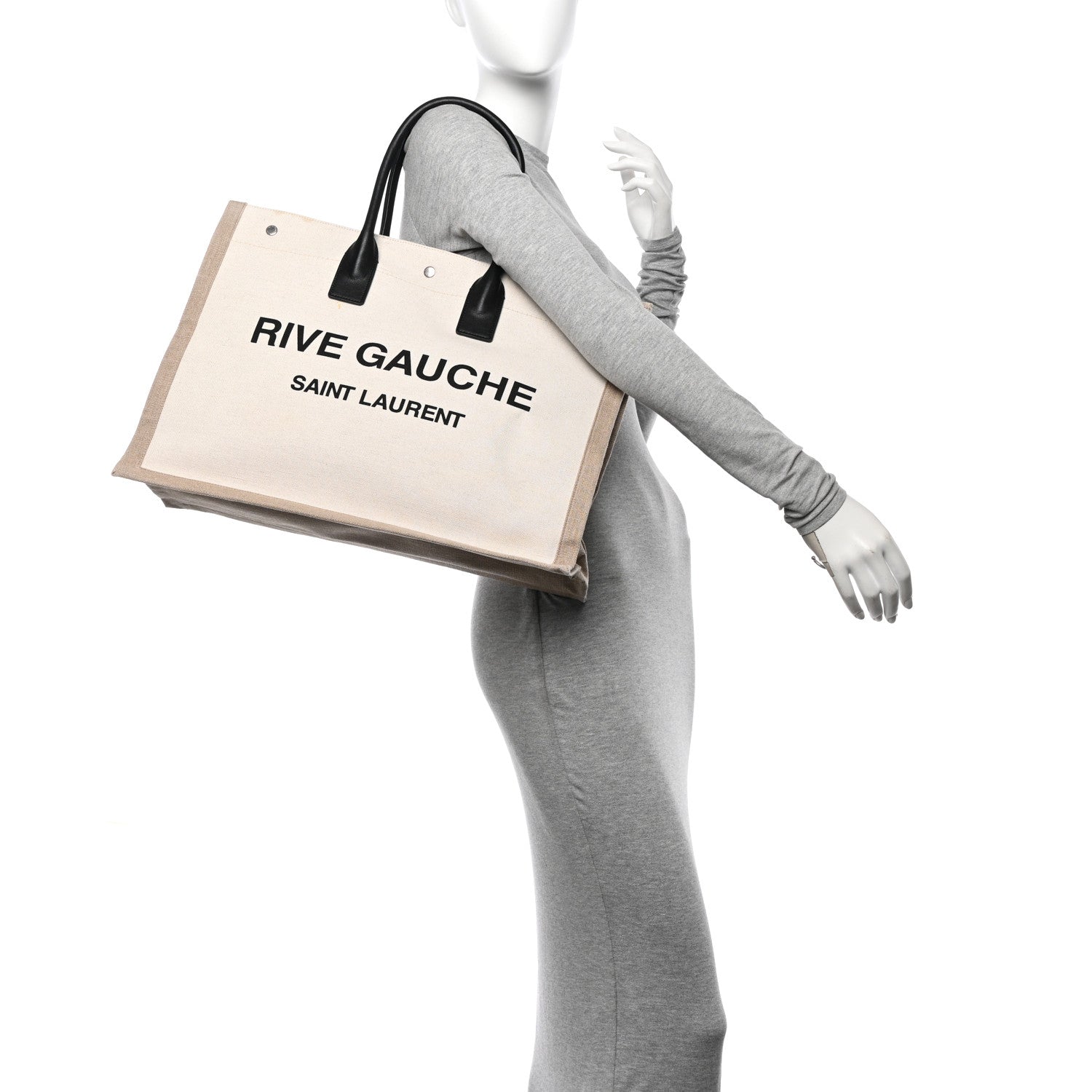 Saint Laurent Linen Calfskin Rive Gauche Tote Optic White 2 of 12