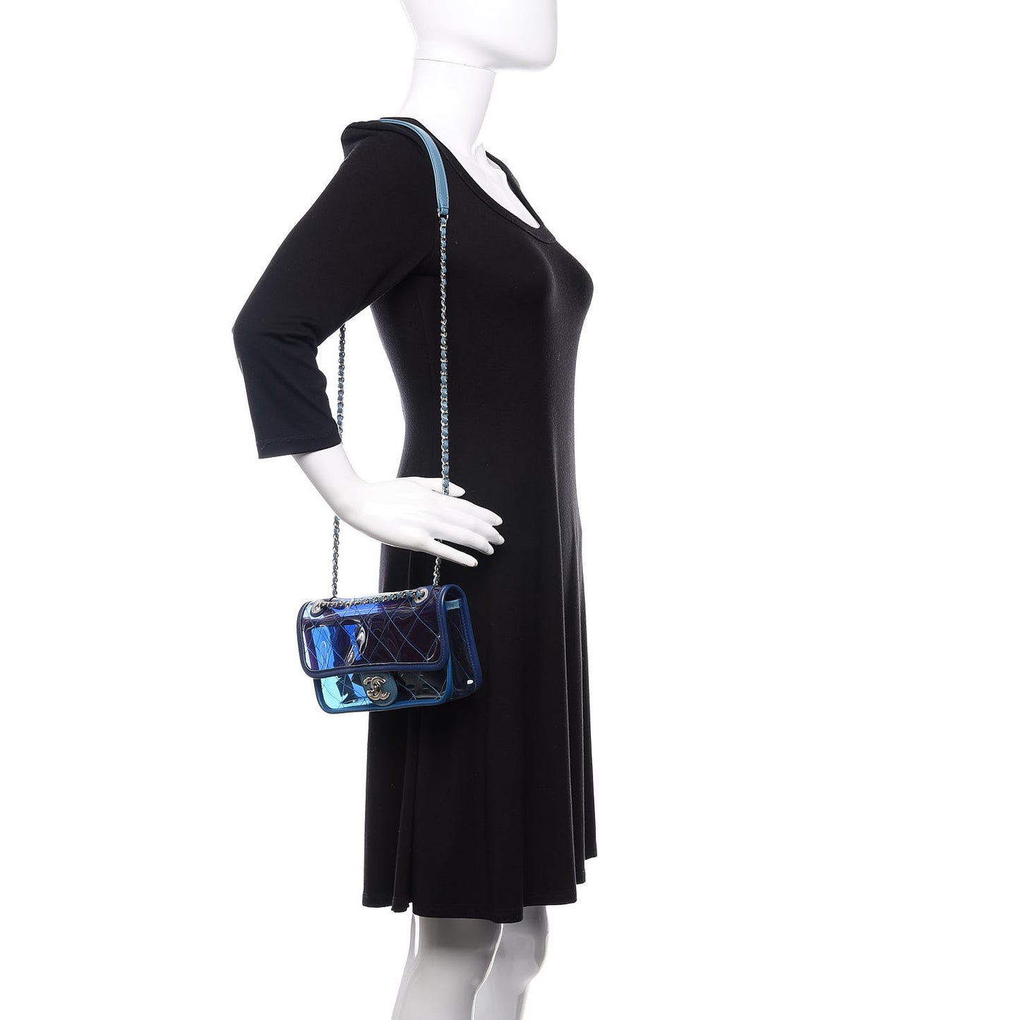 PVC Lambskin Stitched Mini Coco Splash Flap Blue