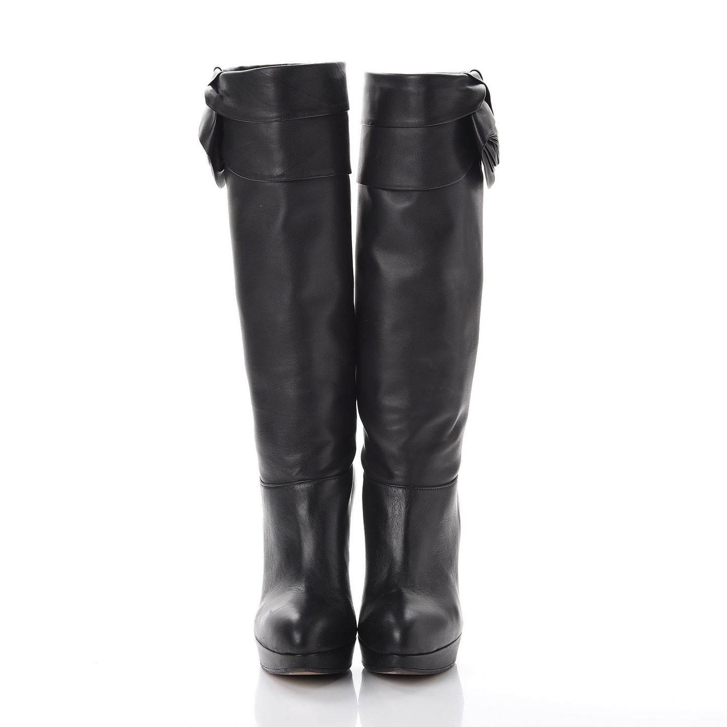 Lambskin Rose Rosette Tall Calf Boots 37.5 Black