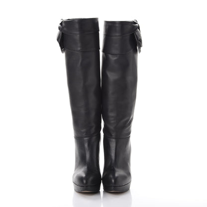 Valentino Garavani Lambskin Rose Rosette Tall Calf Boots 37.5 Black 2 of 12