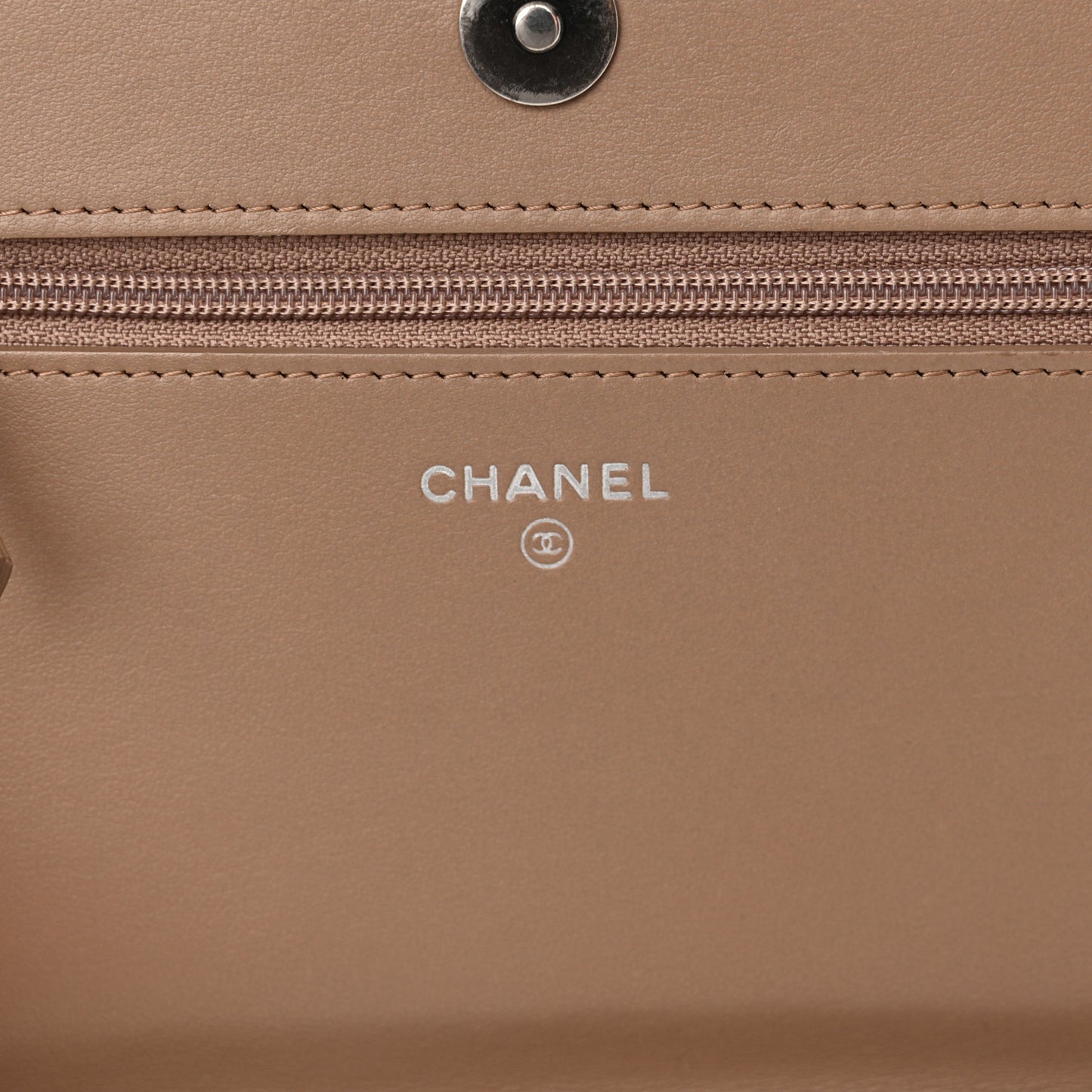 Caviar Chevron Quilted Boy Wallet On Chain WOC Dark Beige